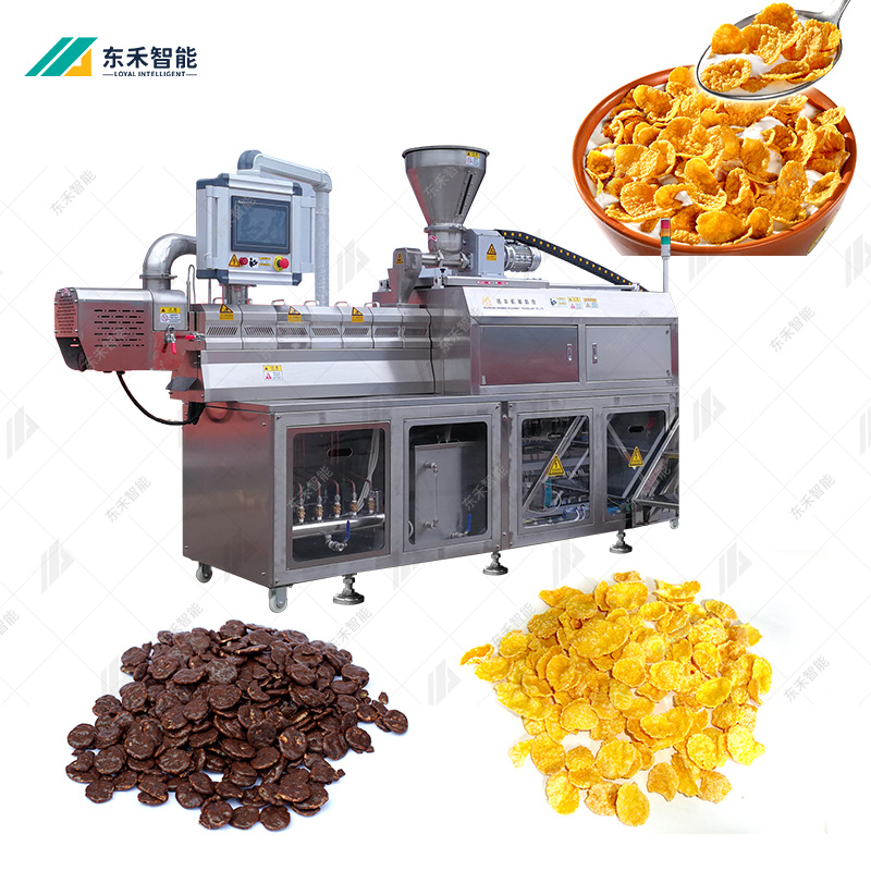 双螺杆挤压膨化早餐谷物冲泡玉米片自动化生产线/玉米片生产设备